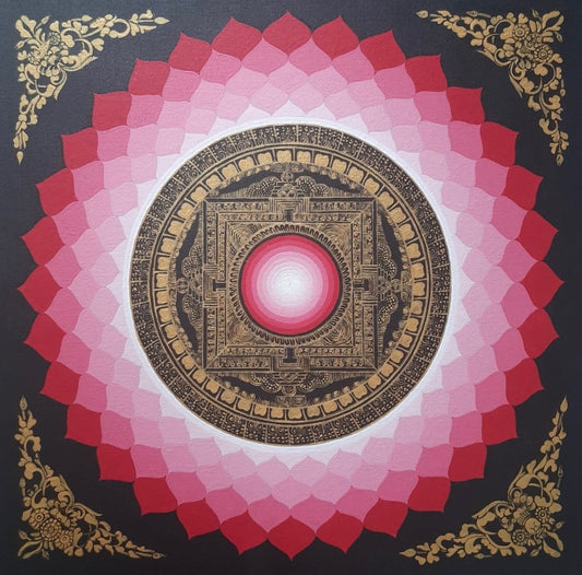 HYpnosis - Red & Golden Mandala with ltous and kalachakra design